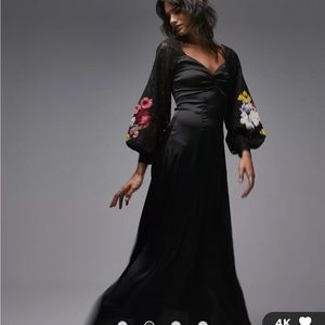 Elegant Midi Embroidered Black Dress